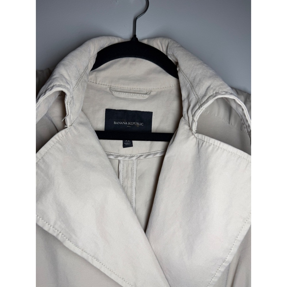 Banana Republic Khaki Beige Double Breasted Belted Trench Coat Womens XS - Picture 4 of 9
